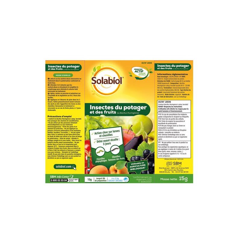 SOLABIOL SOPOIR15 – Bacillus Thuringiensis 15g | Insecticide Bio Choc Contre Vers Du Poireau, Chenilles & Larves – Utilisable En Bio Sur Toutes Cultures