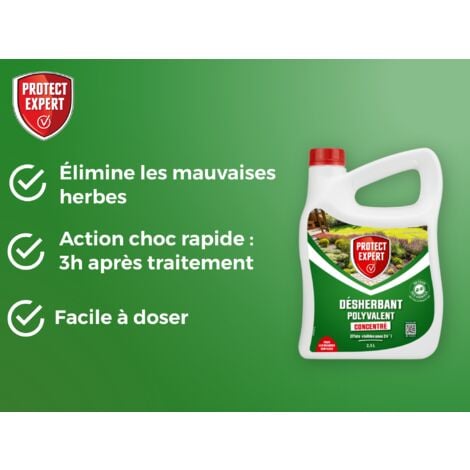 PROTECT EXPERT Désherbant Polyvalent Concentré - Effets Visibles En 3h - 2,5L - Jusqu’à 150m² Traités - Bidon Doseur PROHERBIO25N