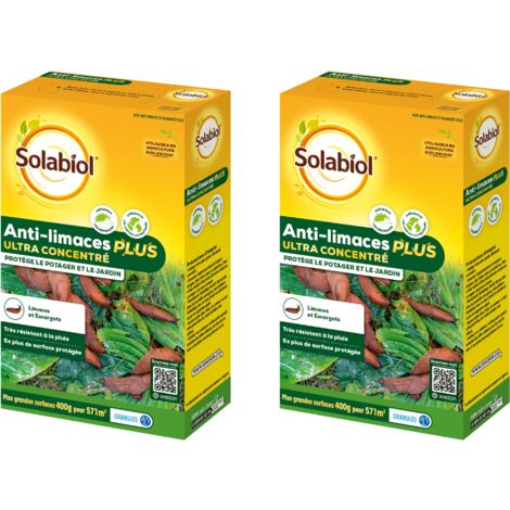 SOLABIOL Anti-Limaces & Escargots Ultra Concentrés - 2x400g - Résistant À La Pluie - Grande Surface de Traitement SOLIMAPLUS400X2