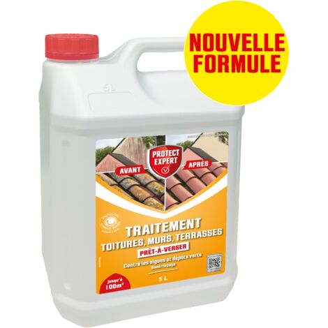 Traitement algicide prêt à verser 5 L – Élimine les taches vertes sur murs et toits – Application directe sans dilution – Protect Expert