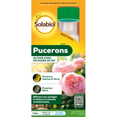 SOLABIOL Anti Pucerons - Action Rapide - Agit Sur Tous Les Pucerons - 100ml - Jusqu'Ã 12,5L De Solution - Effets Visibles En 3h - Utilisable En Agriculture Biologique SOLIPUC100N