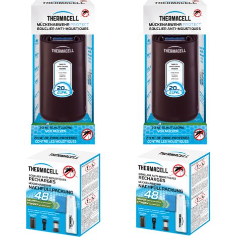 THERMACELL 2 Diffuseurs + 2 Recharges Anti-Moustiques & Moustiques Tigres - Protection efficace 20 m² - Inodore - Durée 120h - 10 Cartouches Gaz + 30 plaquettes - Noir