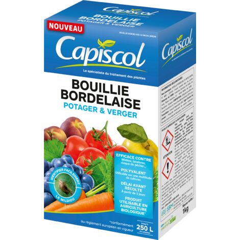 CAPISCOL Bouillie Bordelaise - 1kg - 250L De Solution - Granulés A Dissoudre - Traitement Préventif & Traditionnel - Mildiou Tavelure Cloque Du Pêcher - Coloration Bleue BB1000