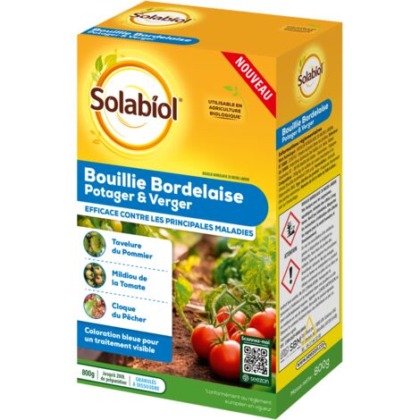 SOLABIOL Bouillie Bordelaise - 800g - 200L De Solution - Granulés A Dissoudre - Traitement Préventif & Traditionnel - Mildiou Tavelure Cloque Du Pêcher - Coloration Bleue SOBB800