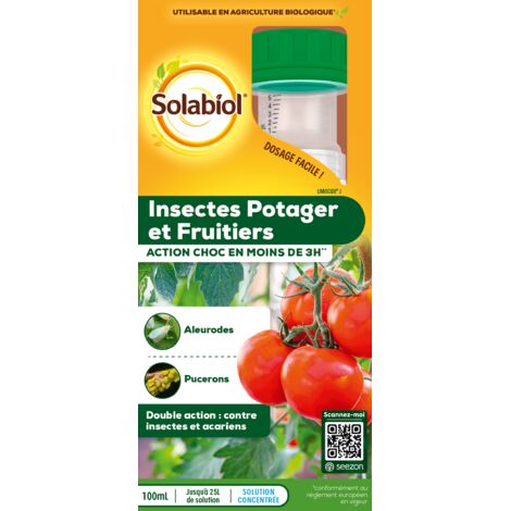 SOLABIOL Insectes Potager - 100ml - 25L De Solution - Agit Sur Un Grand Nombre De Ravageurs - Insectes & Acariens - Bidon Doseur - Utilisable En Agriculture Biologique SOLIPOT100N