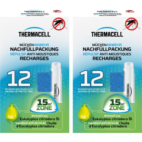 THERMACELL 2 Recharges Répulsives Anti Moustiques & Moustiques Tigres - Protection Efficace 15m²- Compatible avec Diffuseurs, Nomades et Lanternes - Durée 24h - 2 Cartouche Gaz + 6 plaquettes (1/5)