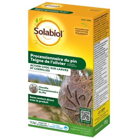 Traitement bio pour processionnaires du pin – Bacillus thuringiensis – Lot de 5 sachets de 2,5 g – Utilisable en agriculture biologique – Solabiol - SOPIN12
