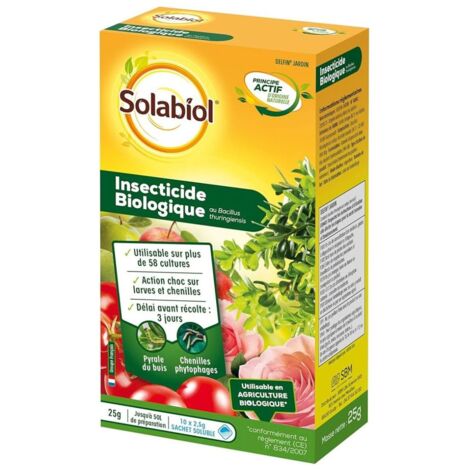 Insecticide biologique 25g – Lot de 10 sachets de 2,5g – Bacillus thuringiensis pour larves de lépidoptères – Utilisable en agriculture biologique – Solabiol - SOBIOJ25