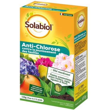 Engrais anti chlorose 120g – Effet reverdissant pour plantes ornementales – Contre jaunissement des feuilles – Utilisable en agriculture biologique – SOFER120 – Solabiol (1/5)