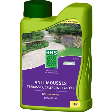 BHS AMAT900 | Antimousse Gazon et Tronc | 900ml | Elimine Rapidement et Durablement les Mousses Sur Gazon et Également Algues | Mousses | Lichens sur les Troncs D’arbres