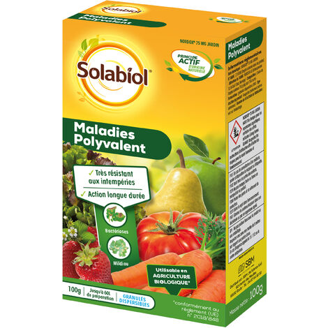 Insecticide biologique SONOMAL100 – Cuivre 750g/kg – Action longue durée – Pour maladies du potager – 100g pour 60L de solution – Solabiol