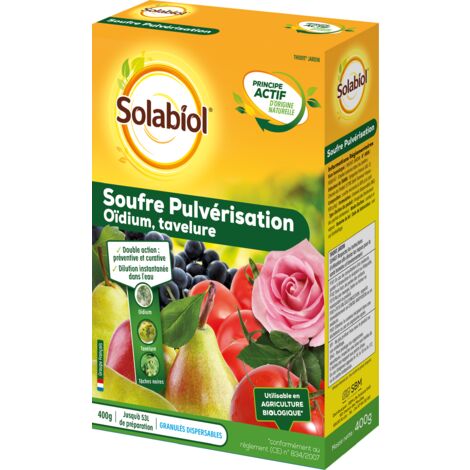 Soufre pulvérisation 400g – Lutte contre oïdium – Formulation microgranulés pour dilution facile – Protection préventive et curative – SBM - SOPUL400