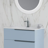 Mobile bagno con lavabo in ceramica e specchio led cm 80 colore Blu pastello opaco-modello Symmetry 1
