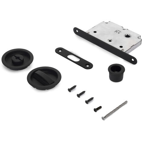 Emuca Kit de cerradura con condena redonda para puerta corredera, diámetro 57mm, Acero, Pintado negro