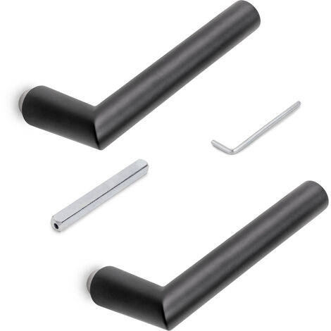 Emuca Manivelas para cerraduras de puertas de cristal de paso, forma L-R, aluminio, Acabado pintado negro