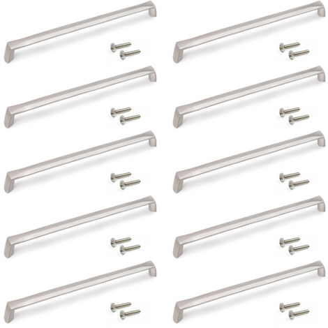 Emuca Lote de 10 tiradores para mueble Cantón, L206mm, intereje 192mm, Zamak, Níquel satinado