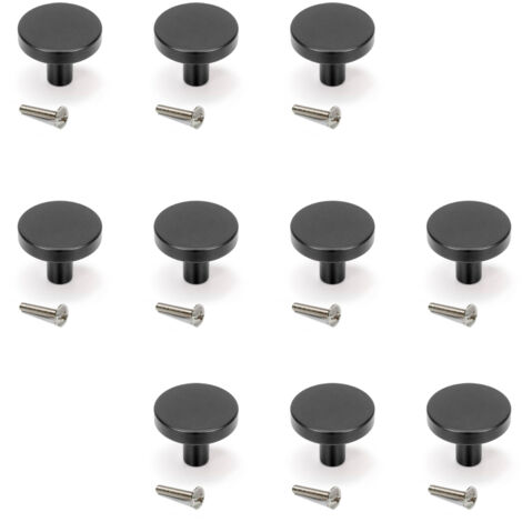 Emuca Lote de 10 pomos para mueble Uppsala, diámetro 30mm, Aluminio, Pintado negro