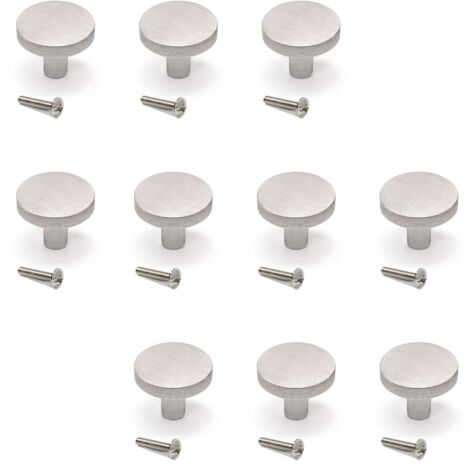 Emuca Lote de 10 pomos para mueble Uppsala, diámetro 30mm, Aluminio, Anodizado inox