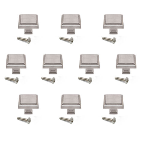 Emuca Lote de 10 pomos para mueble Ceuta, 31.5x31.5mm, Zamak, Níquel satinado