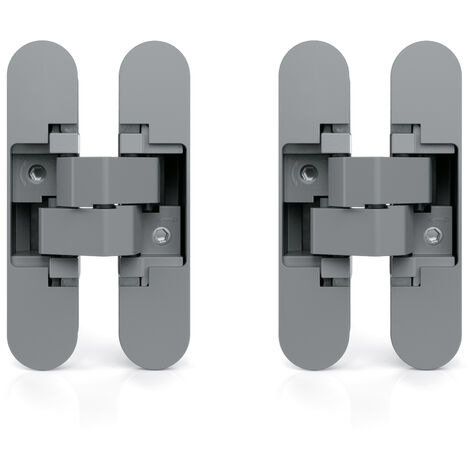 Emuca Lote de 2 bisagras ocultas para puertas de paso, carga 40kg, apertura 180 grados, Zamak, Gris metalizado