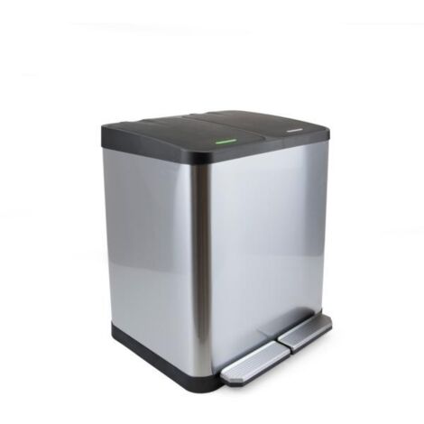 Emuca Contenedor de reciclaje exterior con compartimentos Recycle Inox, apertura de tapas con pedales, 2x15litros, Acero inoxidable