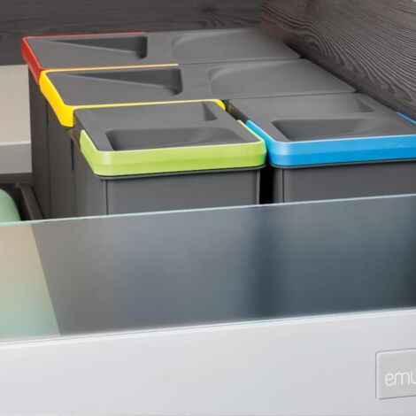 emuca kit de contenedores de reciclaje para cajón de cocina recycle altura 216mm, 2x12litros, plástico gris antracita