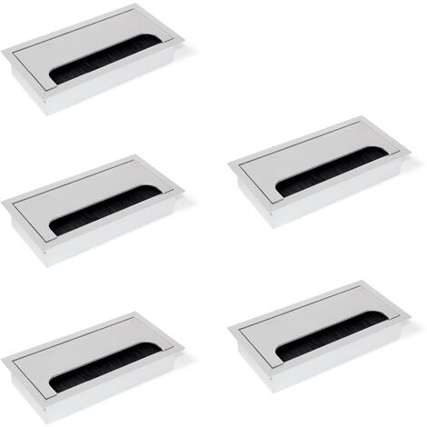 Emuca Lote de 5 pasacables para mesa Quadrum, rectangular, 159x80mm, para encastrar, Aluminio, Anodizado mate