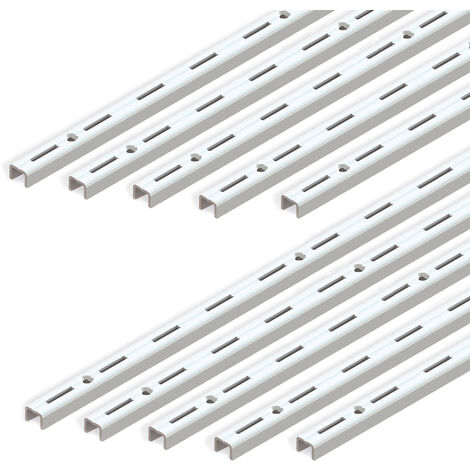 Emuca Lote de 10 perfiles de fijación a pared Jagmet de ranura simple con paso 50mm, longitud 1m, Acero, Pintado blanco