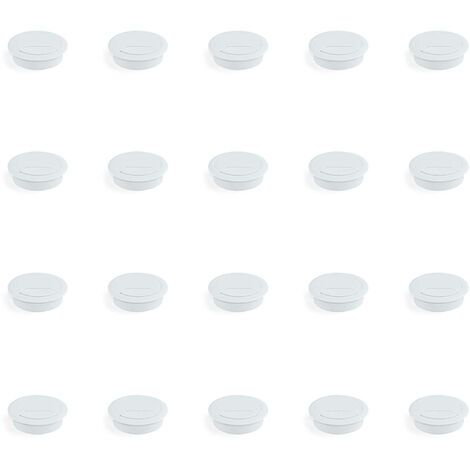 Emuca Lote de 20 tapas pasacables circulares, diámetro 60mm, para encastrar, Plástico, Blanco