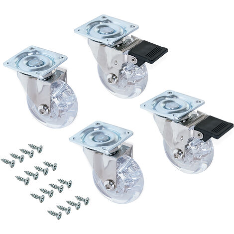 Emuca Lote de 4 ruedas Slip transparentes con placa de montaje, diámetro 50mm, Acero y Plástico