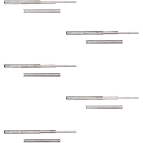 Emuca Lote de 5 juegos de guías para cajones, de bolas, altura 45mm, profundidad 450mm, extracción total, Cincado