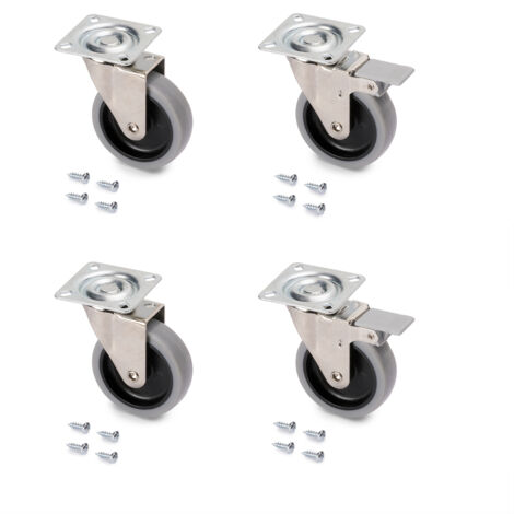 Emuca Lote de 4 ruedas Slip con placa de montaje, diámetro 75mm, Acero y Plástico, Plástico gris