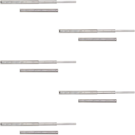 Emuca Lote de 5 juegos de guías para cajones, de bolas, altura 45mm, profundidad 500mm, extracción total, Cincado