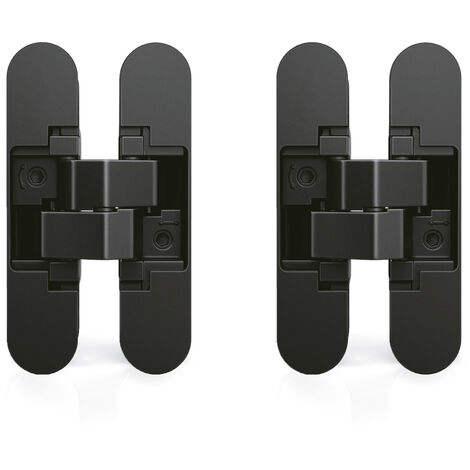 Emuca Lote de 2 bisagras ocultas para puertas de paso, carga 40kg, apertura 180 grados, zamak, negro