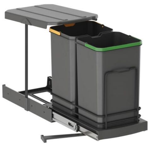 Emuca Contenedor de reciclaje para fijación inferior y extracción manual/automática en mueble de cocina Recycle 2x12litros, Plástico gris antracita