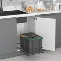 Emuca Contenedor de reciclaje para fijación inferior y extracción manual en mueble de cocina Recycle 2x16litros, Plástico gris antracita