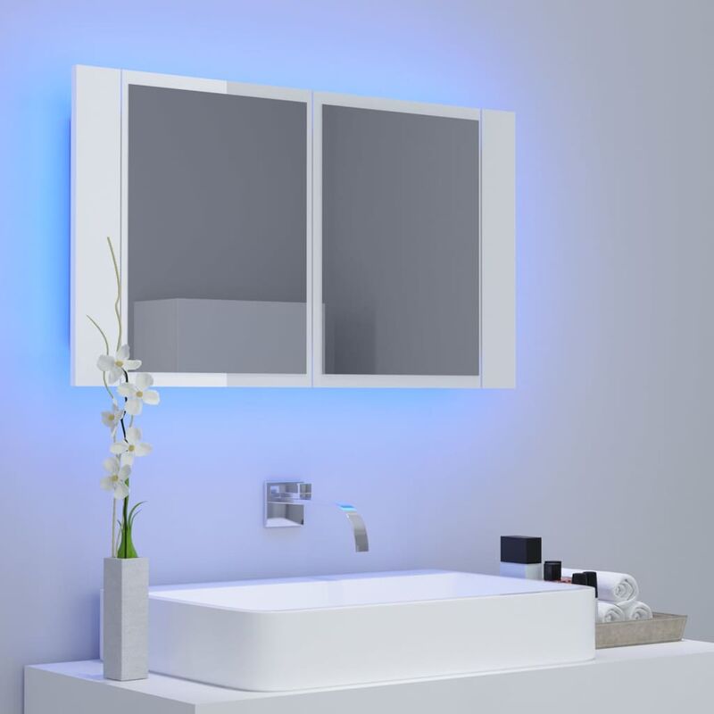 HOMCOM Armario de Baño con Espejo y Luz LED Mueble Espejo de Pared con 2  Estantes de Almacenamiento e Interruptor Táctil para Dormitorio 50x15x60 cm