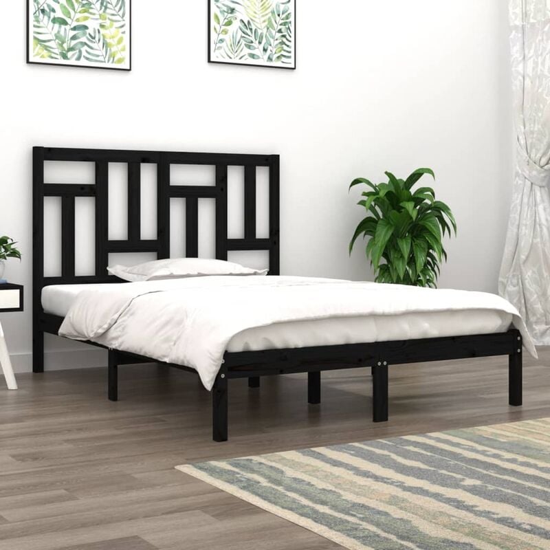 YOUTHUP Estructura de cama de madera maciza de pino negra 140x200 cm