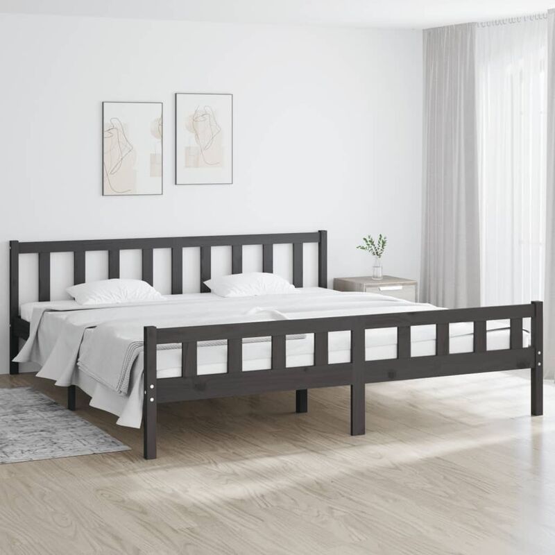 YOUTHUP Estructura de cama madera maciza gris Super King 180x200 cm