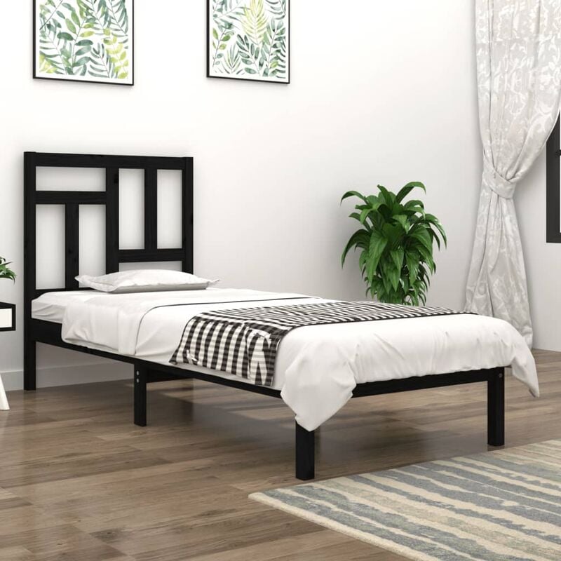 YOUTHUP Estructura de cama madera maciza de pino negra 90x200 cm