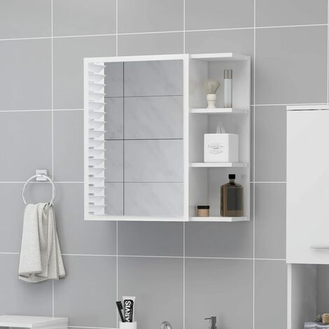 Armario espejo de baño aglomerado blanco brillo 62,5x20,5x64 cm