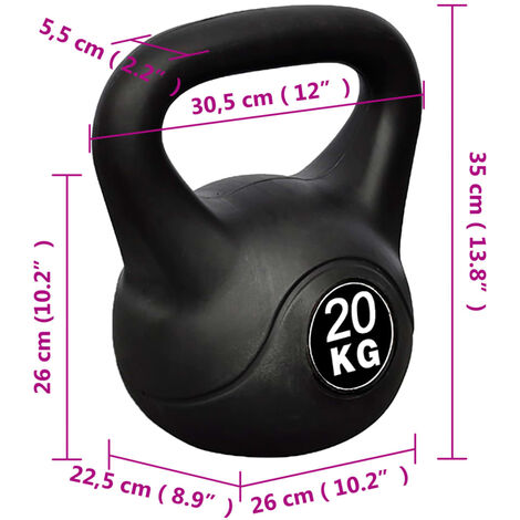 Kettlebell 12 kg - Plástico - para uso interior y exterior - Negro