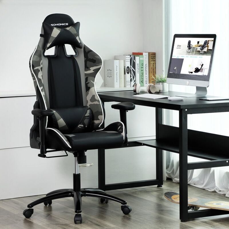 Nero-1 Sedia Gaming Ufficio Computer Sedie da Girevole Ergonomica Poltrona di inclinazione Cuscino Lombare in Pelle PU 