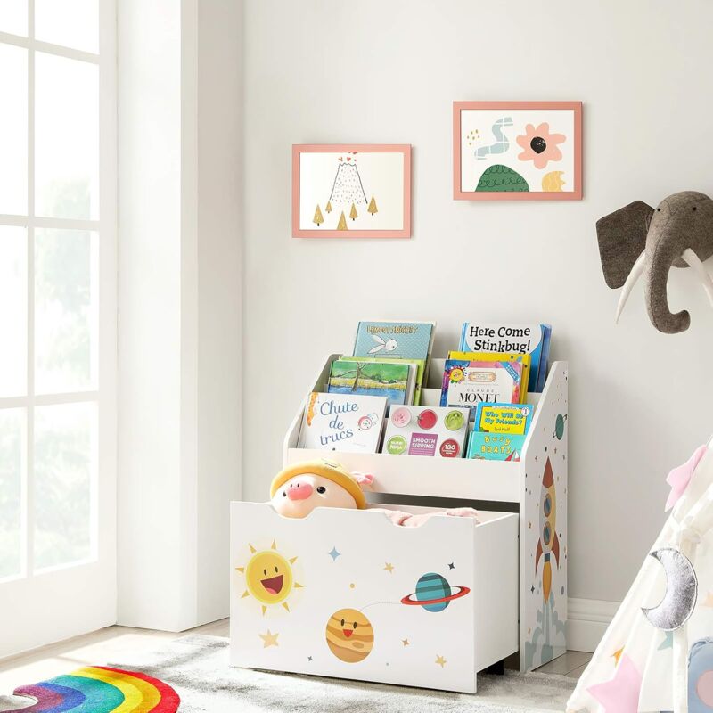 Wakects Scaffale per cameretta dei bambini design a 4 strati 64 x 28 x 88 cm con 8 contenitori in tessuto estraibili per bambini dai 3 anni facile da pulire 
