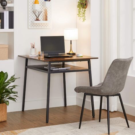 Set Tavolo Da Pranzo Con 2 Panche VASAGLE - 3 Pezzi, Acciaio E Truciolato, 70x110x75 Cm, Marrone Vintage/Nero