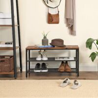 Stile Industriale Portascarpe con 2 Ripiani in Rete Marrone Vintage e Nero LBS74X Organizzatore per Scarpe per Salotto Corridoio VASAGLE Panchina Scarpiera Metallo 