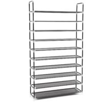 Scarpiera Alta VTRIN 10 Ripiani – Capacità 50 Paia Di Scarpe, 172x86x25 Cm, Struttura In Metallo E Tessuto Non Tessuto, Con 2 Ganci, Per Ingresso E Armadio, Nero