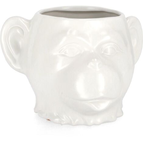 Vaso jaiden scimmia  di colore bianco e marrone, dolomiti per uso interno ed esterno 25 x 23,3 x h 16,5cm -bianco (1/3)