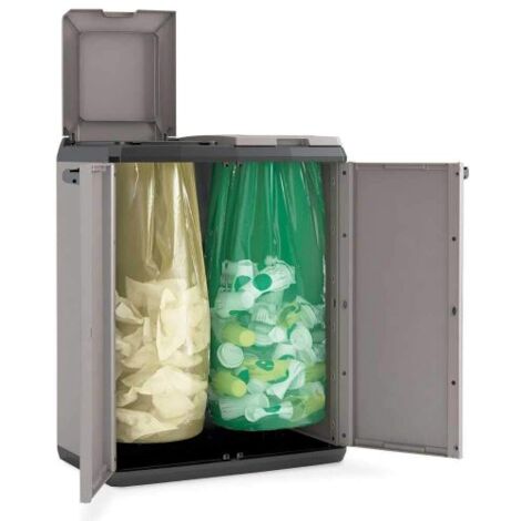 armadio per raccolta differenziata keter "split cabinet recycling" in polipropilene 68x39x85 cm