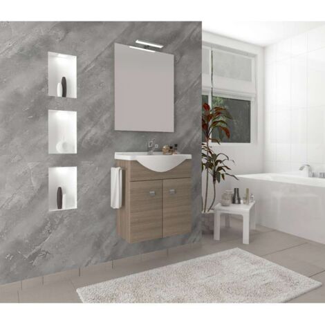 Savinidue Mobiletto Bagno in Rovere Fumo 57x47,5x65cm con Specchio Led